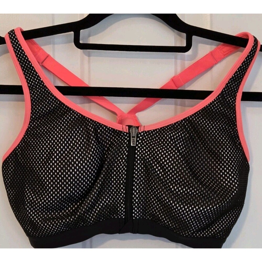 Victoria's Secret VSX front-zip sports bra featuring black mesh & Pink - 34D